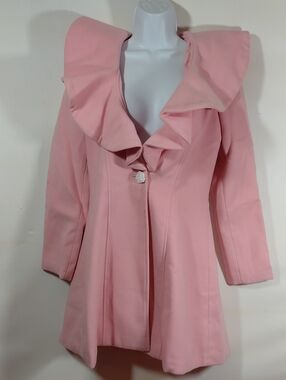 Clocolor Women’s Pink Ruffled Collar 1 Floral Button Lined Coat Size Small